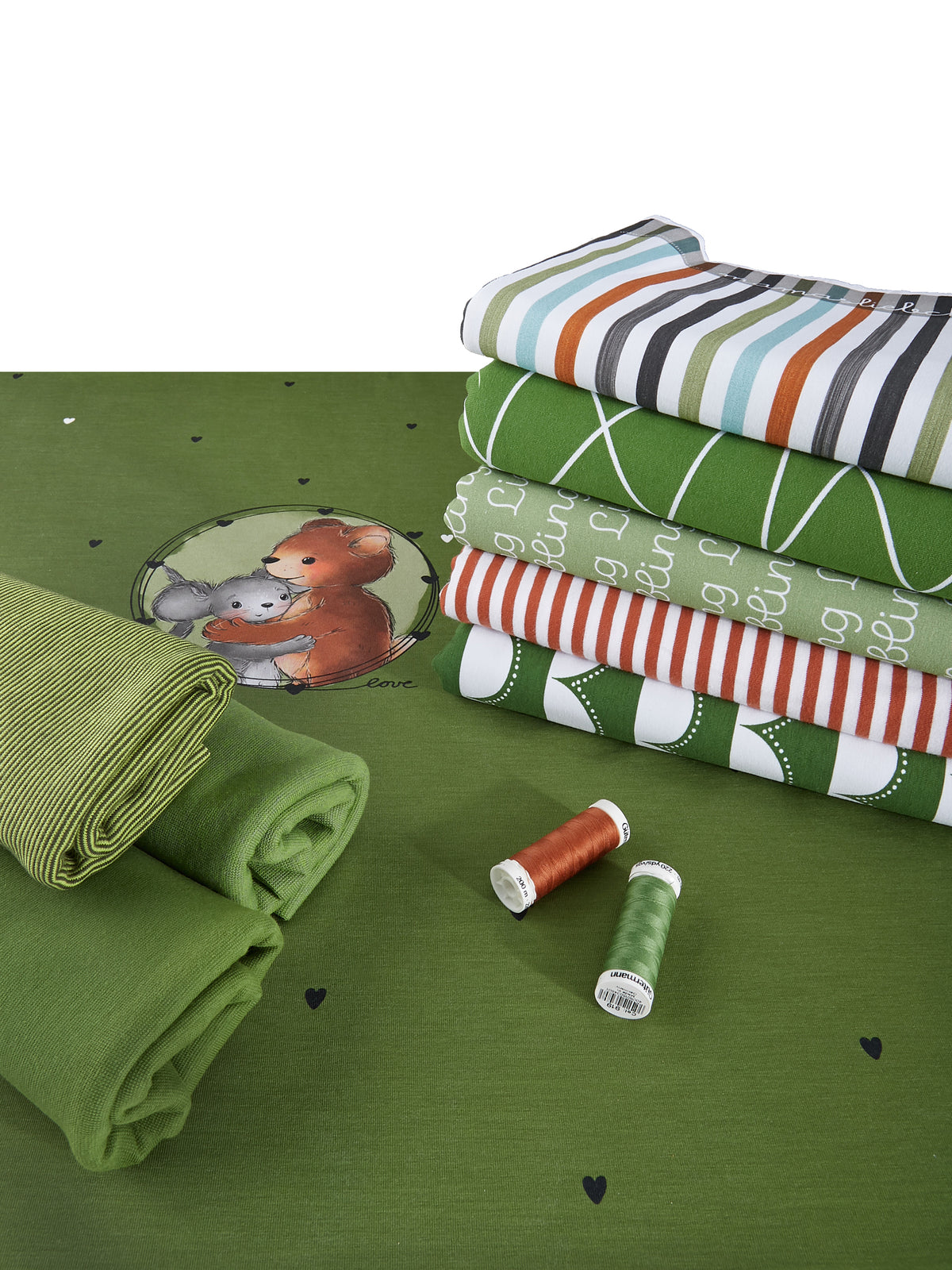 Jersey-Stoff "Maus & Bär #olive" (1Panel/ ca.0,65 m)
