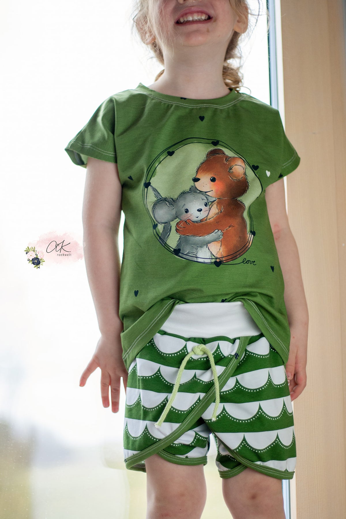 Jersey-Stoff "Maus & Bär #olive" (1Panel/ ca.0,65 m)