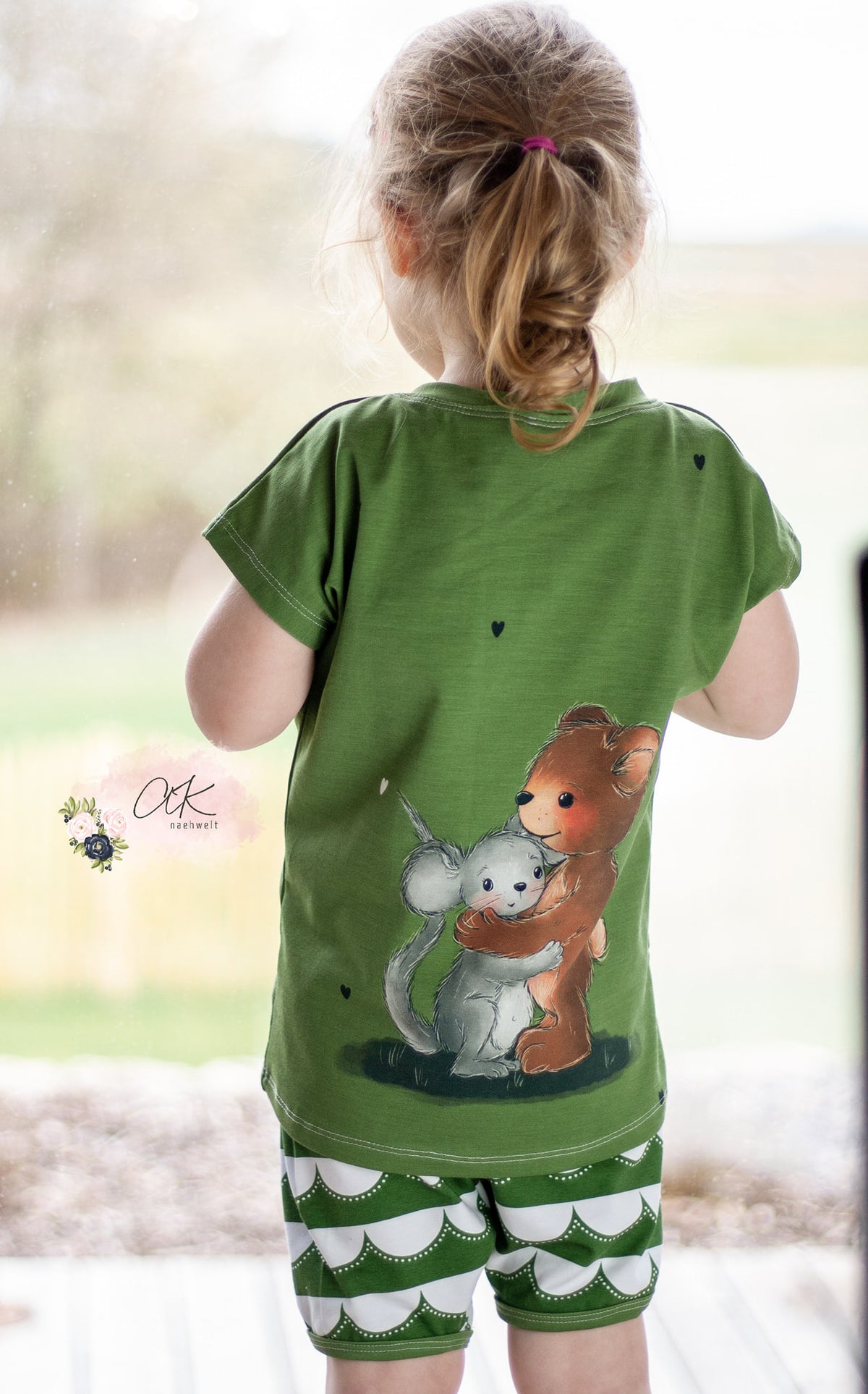 Jersey-Stoff "Maus & Bär #olive" (1Panel/ ca.0,65 m)