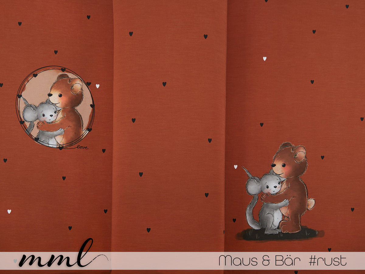 Jersey-Stoff "Maus & Bär #rust" (1Panel/ ca.0,65 m)