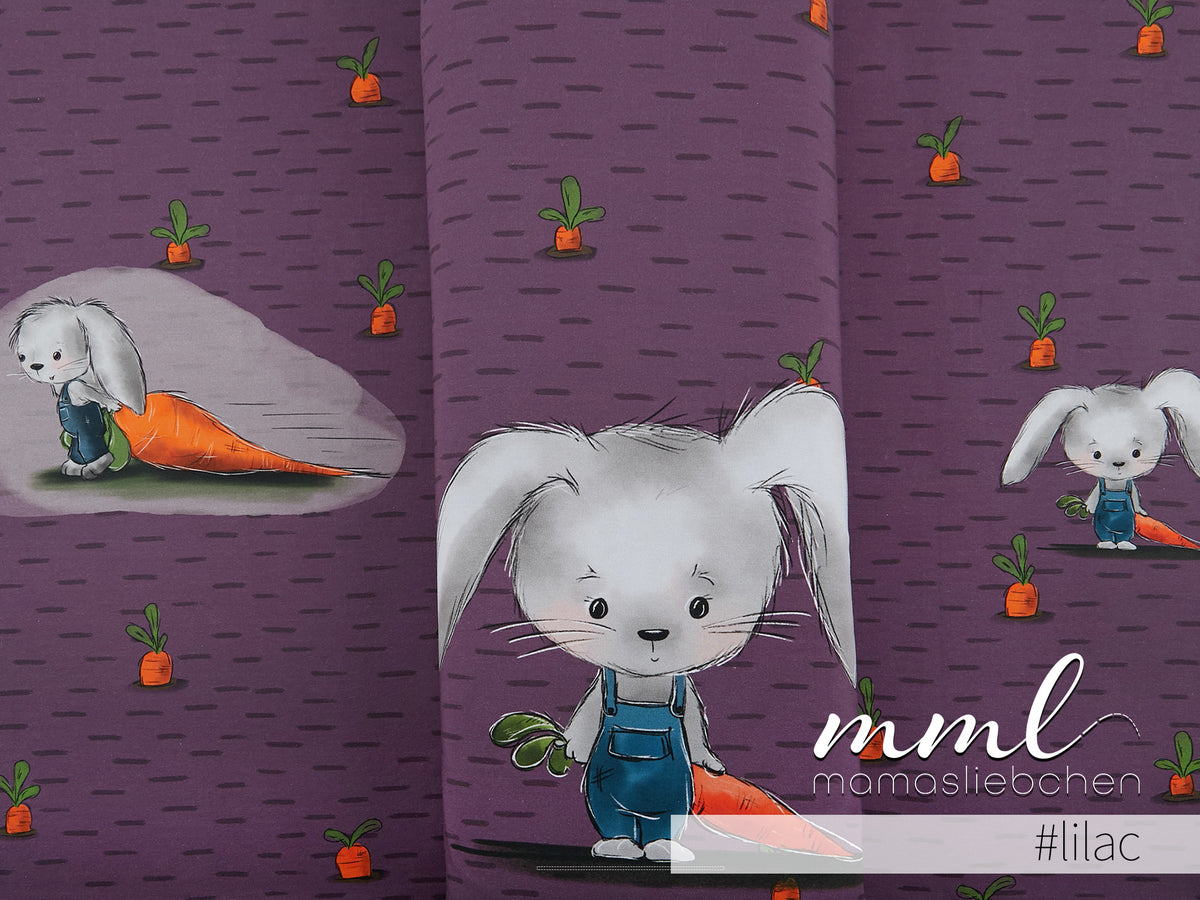 Jersey-Stoff "Moritz Möhrchen #lilac" (1Panel/ ca.0,65 m)