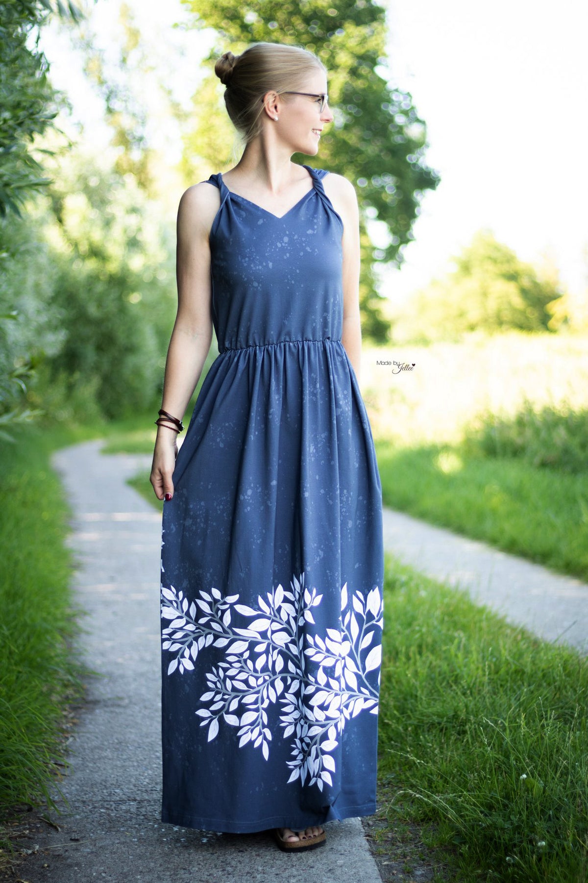 Jersey-Stoff "My Garden #smoky blue" (1Panel/ ca.1,50m)