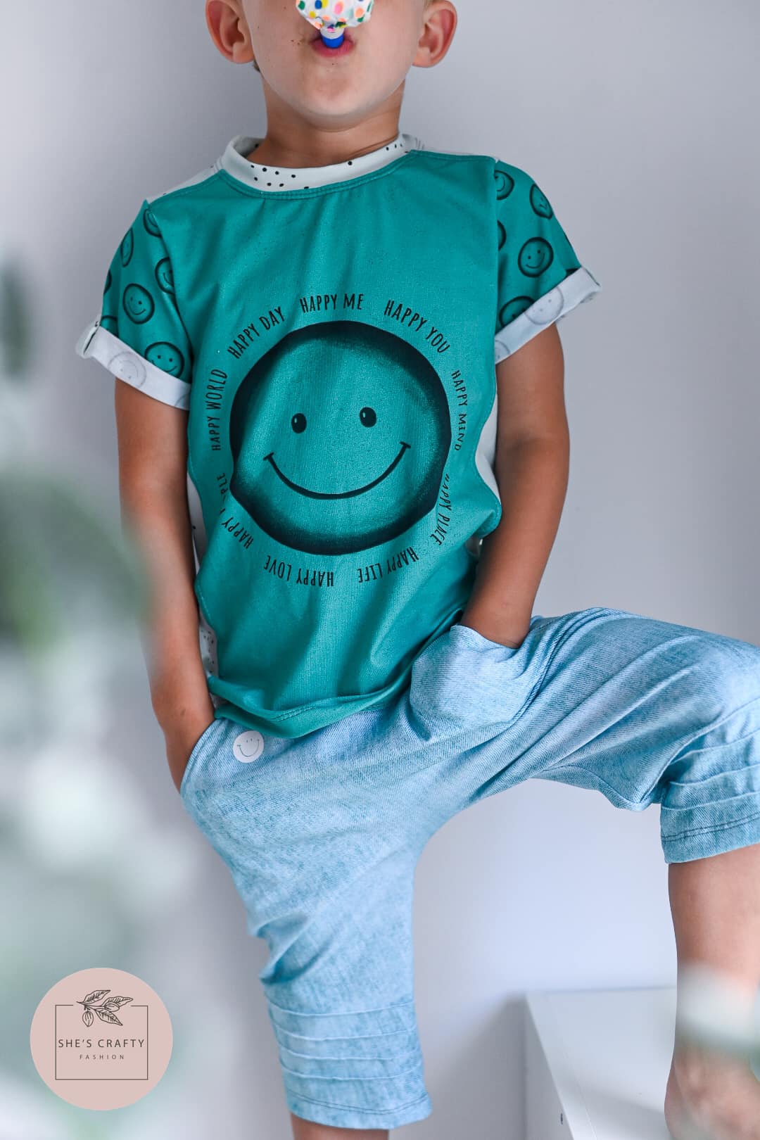 Jersey-Stoff "my reason to smile #teal" (1 Panel, ca. 0,65m)