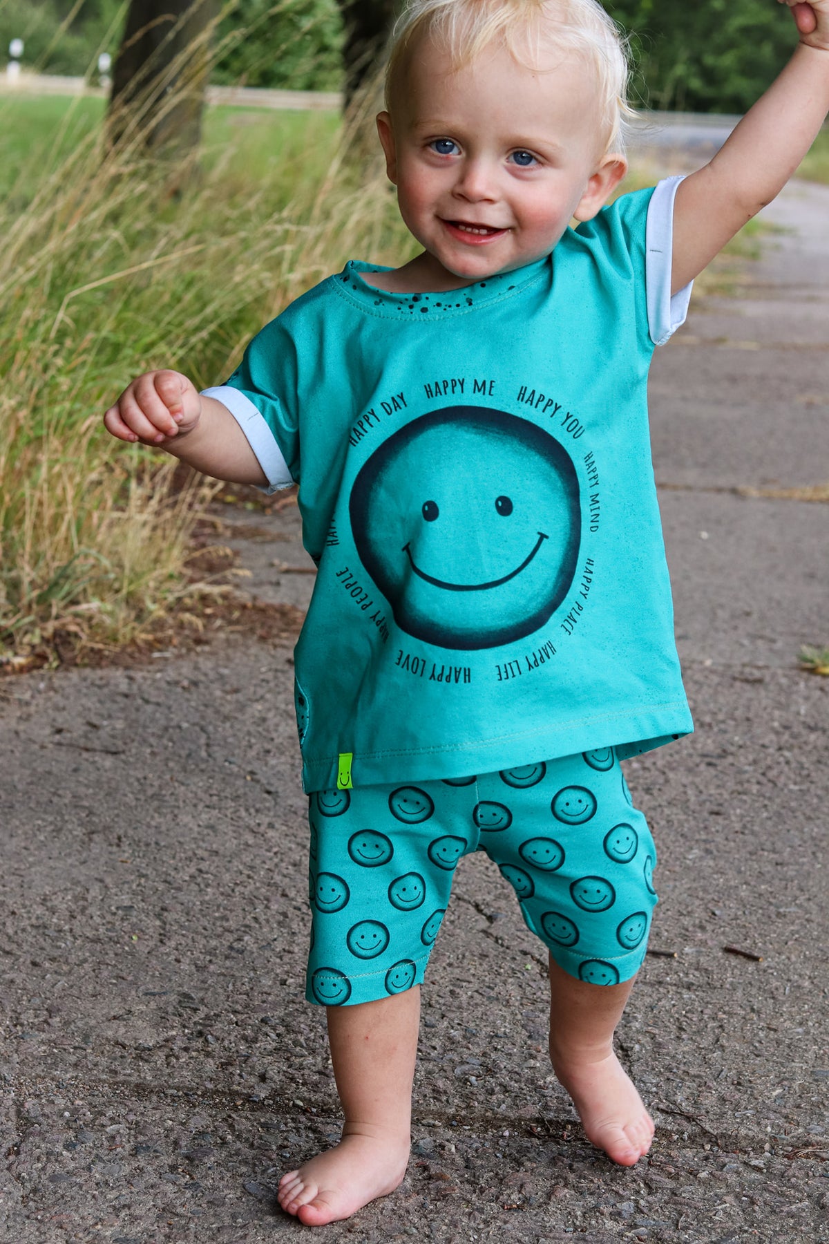 Jersey-Stoff "my reason to smile #teal" (1 Panel, ca. 0,65m)