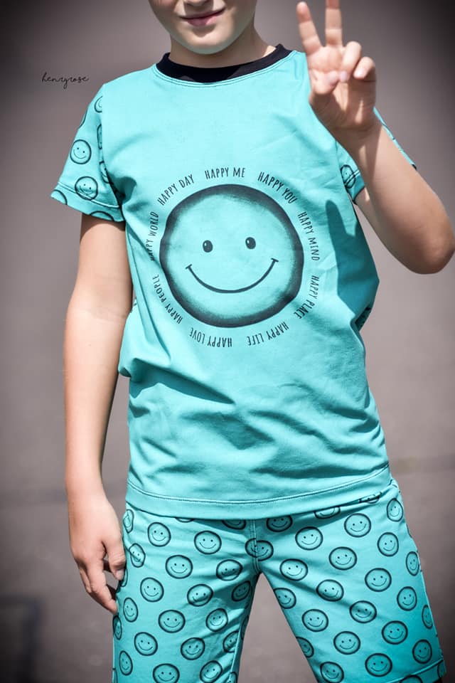 Jersey-Stoff "my reason to smile #teal" (1 Panel, ca. 0,65m)