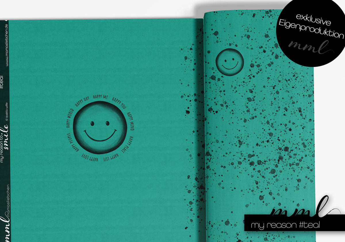 Jersey-Stoff "my reason to smile #teal" (1 Panel, ca. 0,65m)