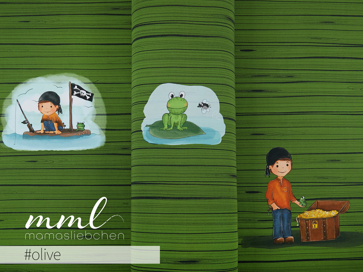 Jersey-Stoff "Noahs Abenteuer #olive" (1Panel/ ca.0,65m)