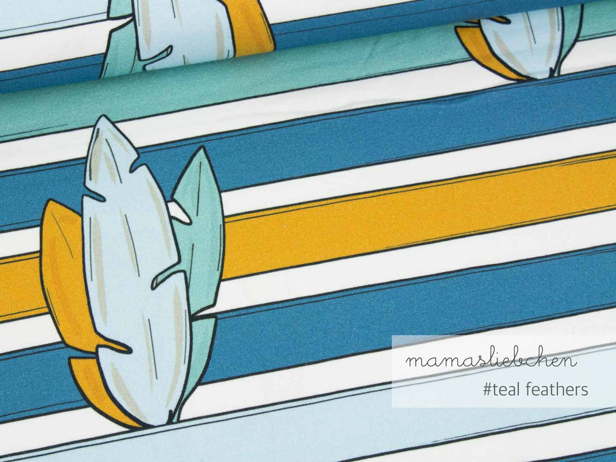 Jersey-Stoff "oskar & fiep- feathers #teal" (0,50m)