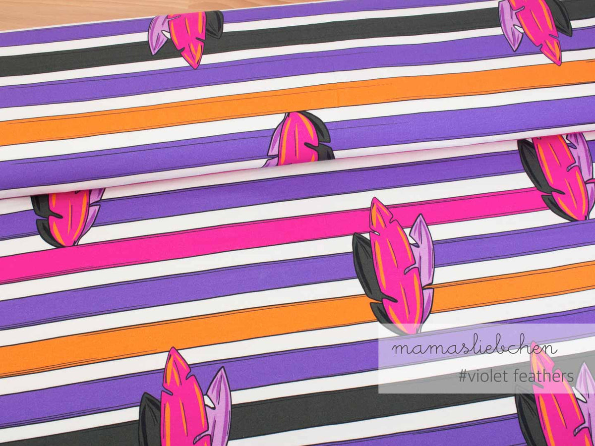 Jersey-Stoff "oskar & fiep- feathers #violet" (ca 0,50m)