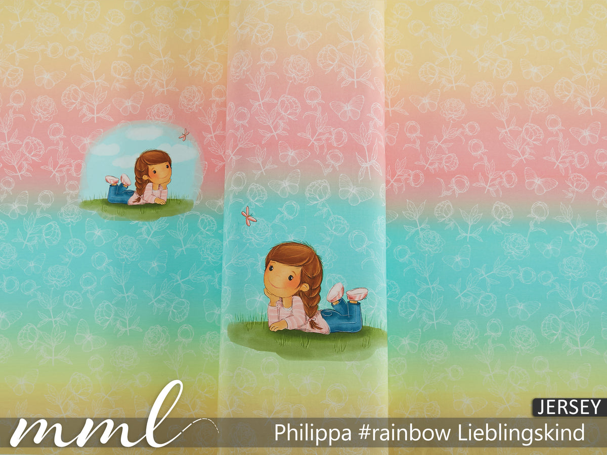 Jersey-Stoff "Philippa #rainbow lieblingskind" (1Panel/ ca.0,70m)