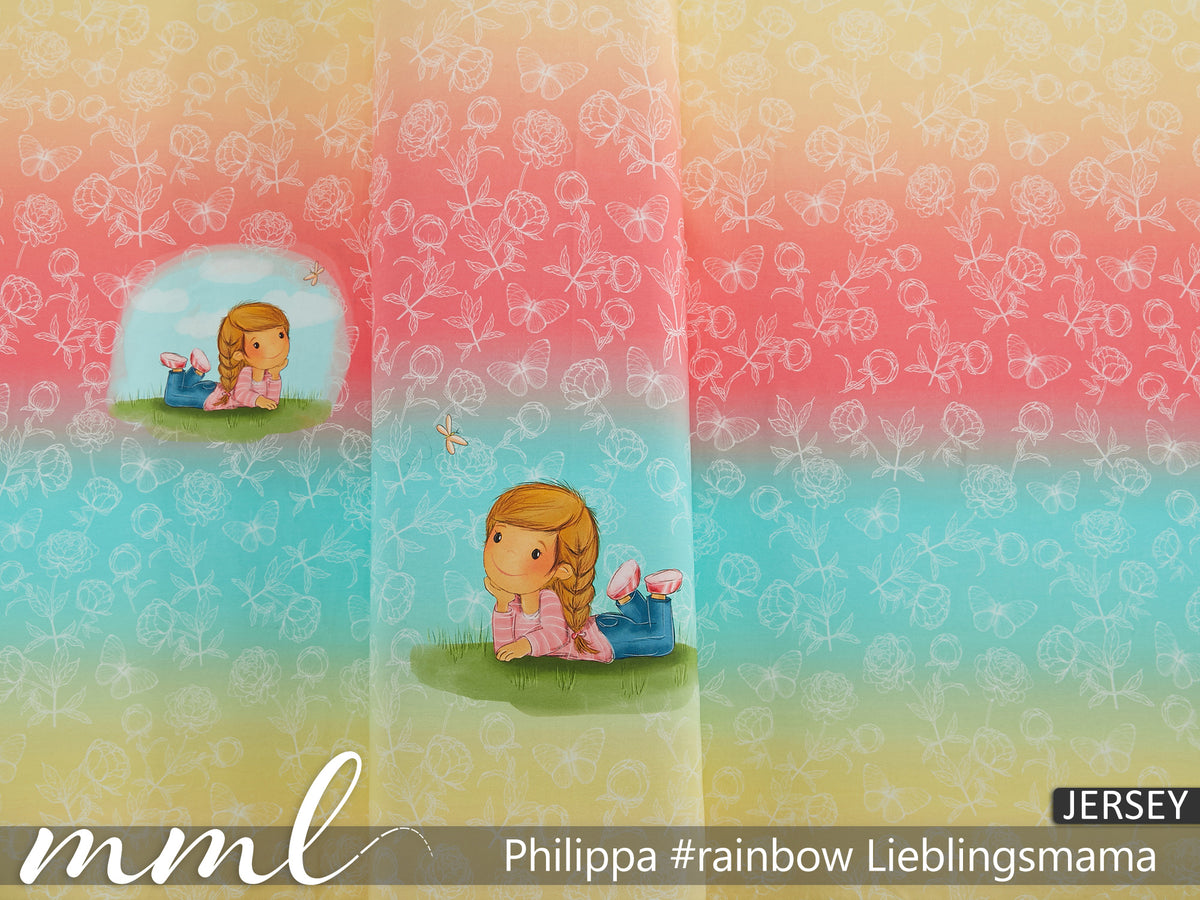 Jersey-Stoff "Philippa #rainbow lieblingsmama" (1Panel/ ca.0,70m)