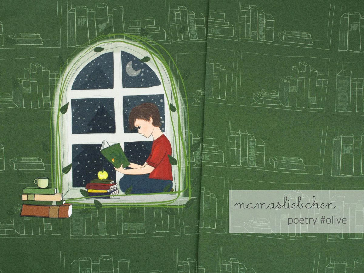 Jersey-Stoff "poetry boy #olive" (ca. 0,6m / 1Panel)