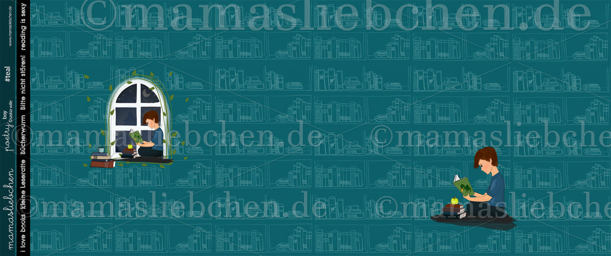 Jersey-Stoff "poetry boy #teal" (1 Panel, ca 0,70m)