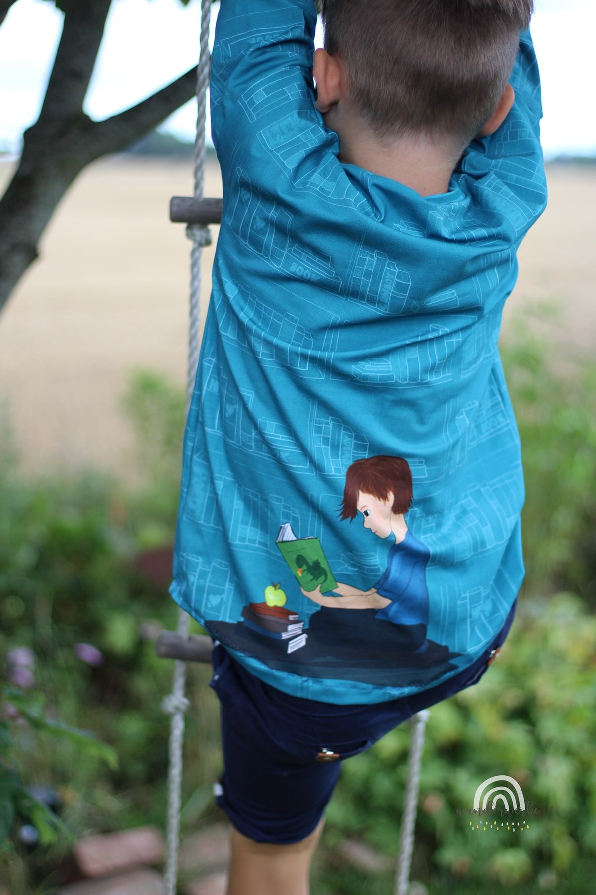 Jersey-Stoff "poetry boy #teal" (1 Panel, ca 0,70m)