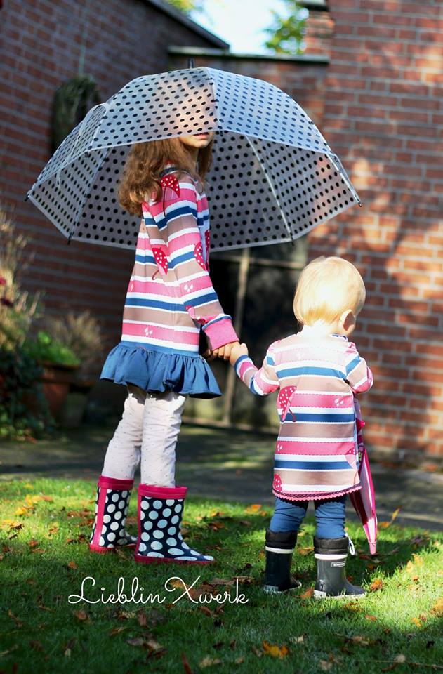Jersey-Stoff "rainy day #pink-teal" (ca. 0,55m / 1 Panel)