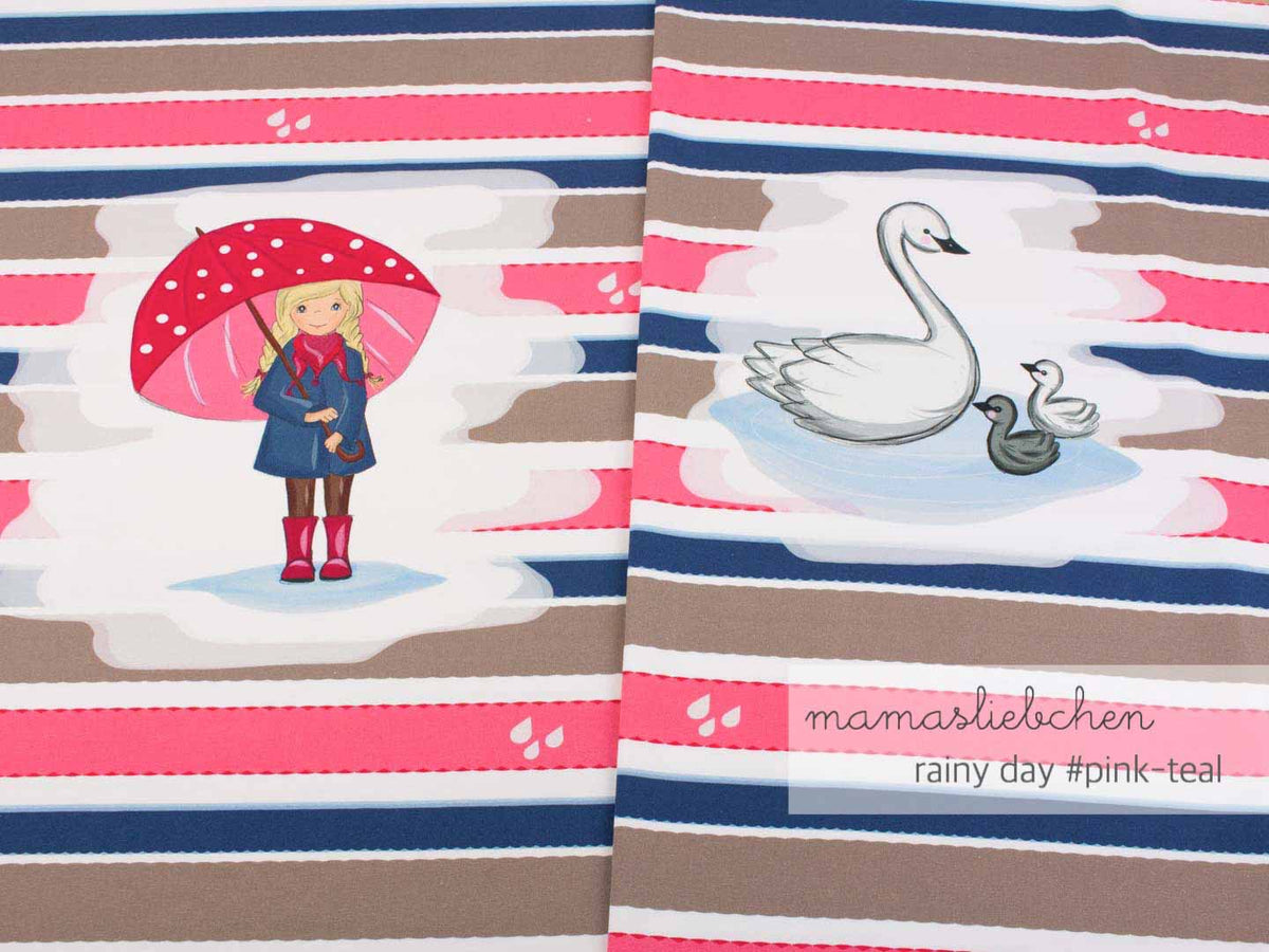 Jersey-Stoff "rainy day #pink-teal" (ca. 0,55m / 1 Panel)