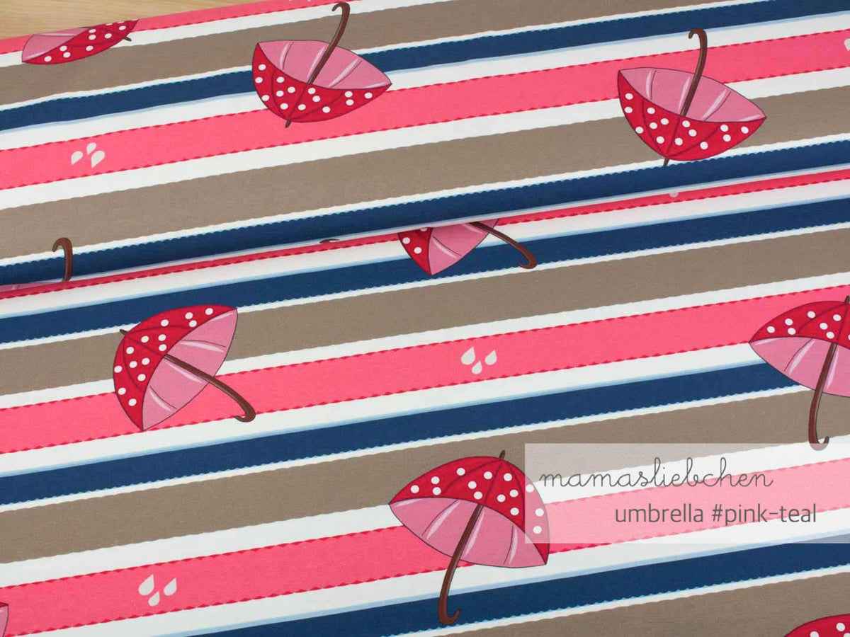 Jersey-Stoff "rainy day umbrella #pink-teal" (0,25m)