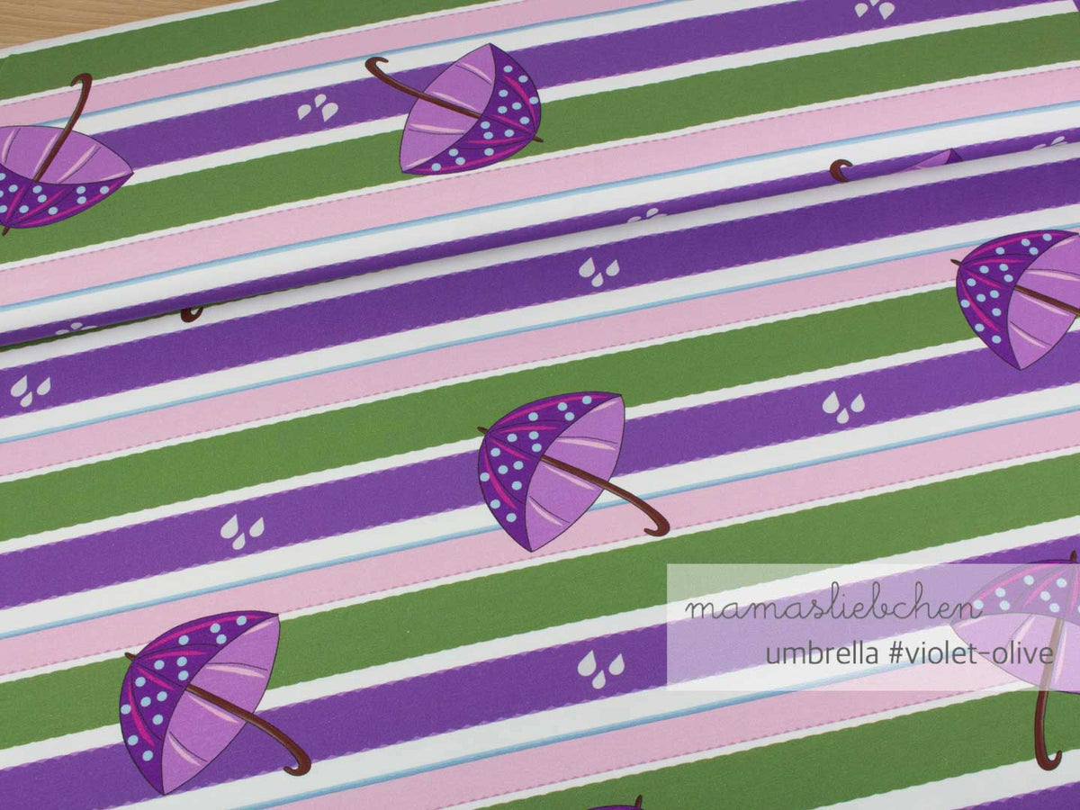 Jersey-Stoff "rainy day umbrella #violet-olive" (0.25m)