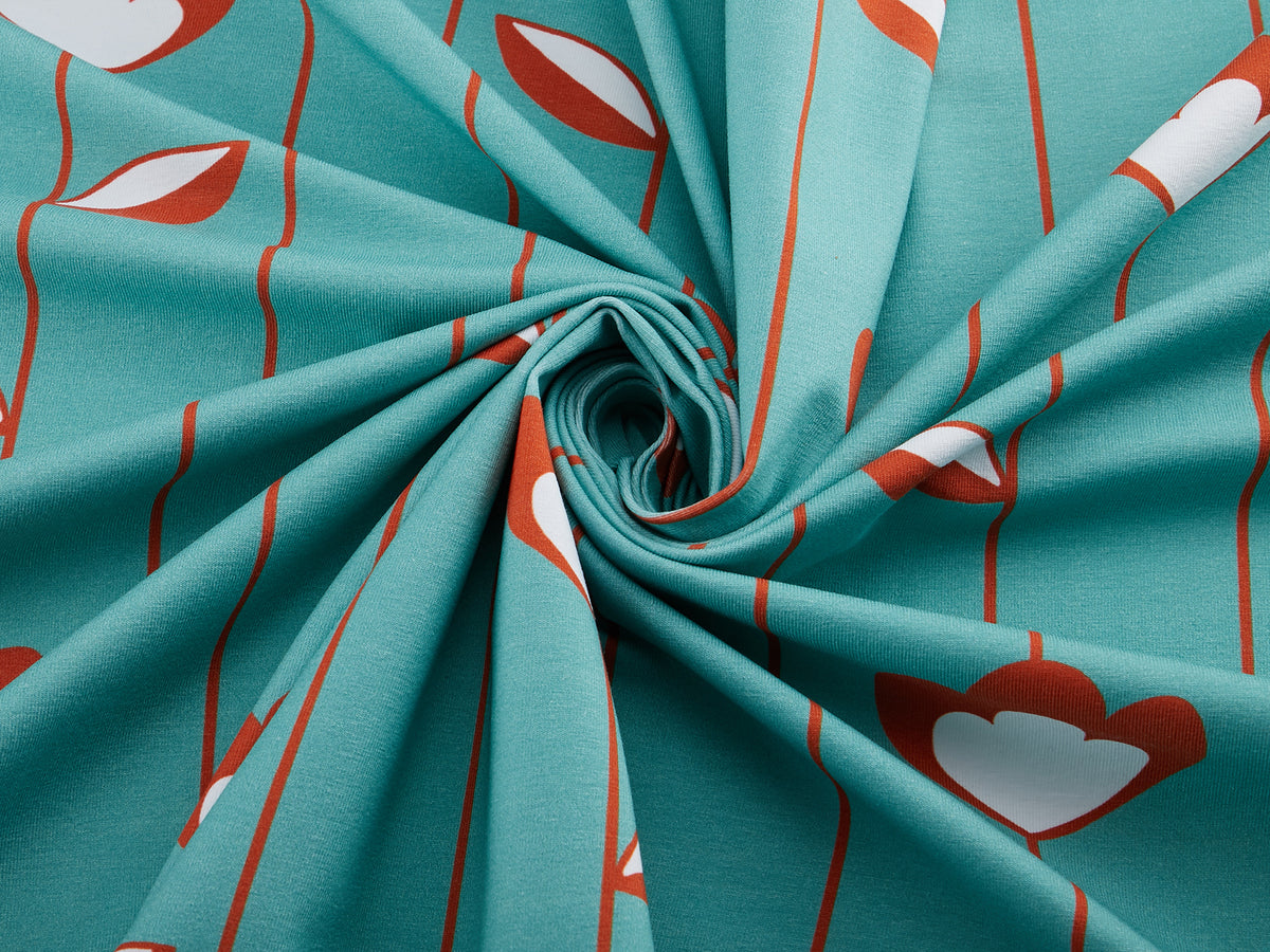 Jersey-Stoff "Retro Flowers #shell" (0,25m)