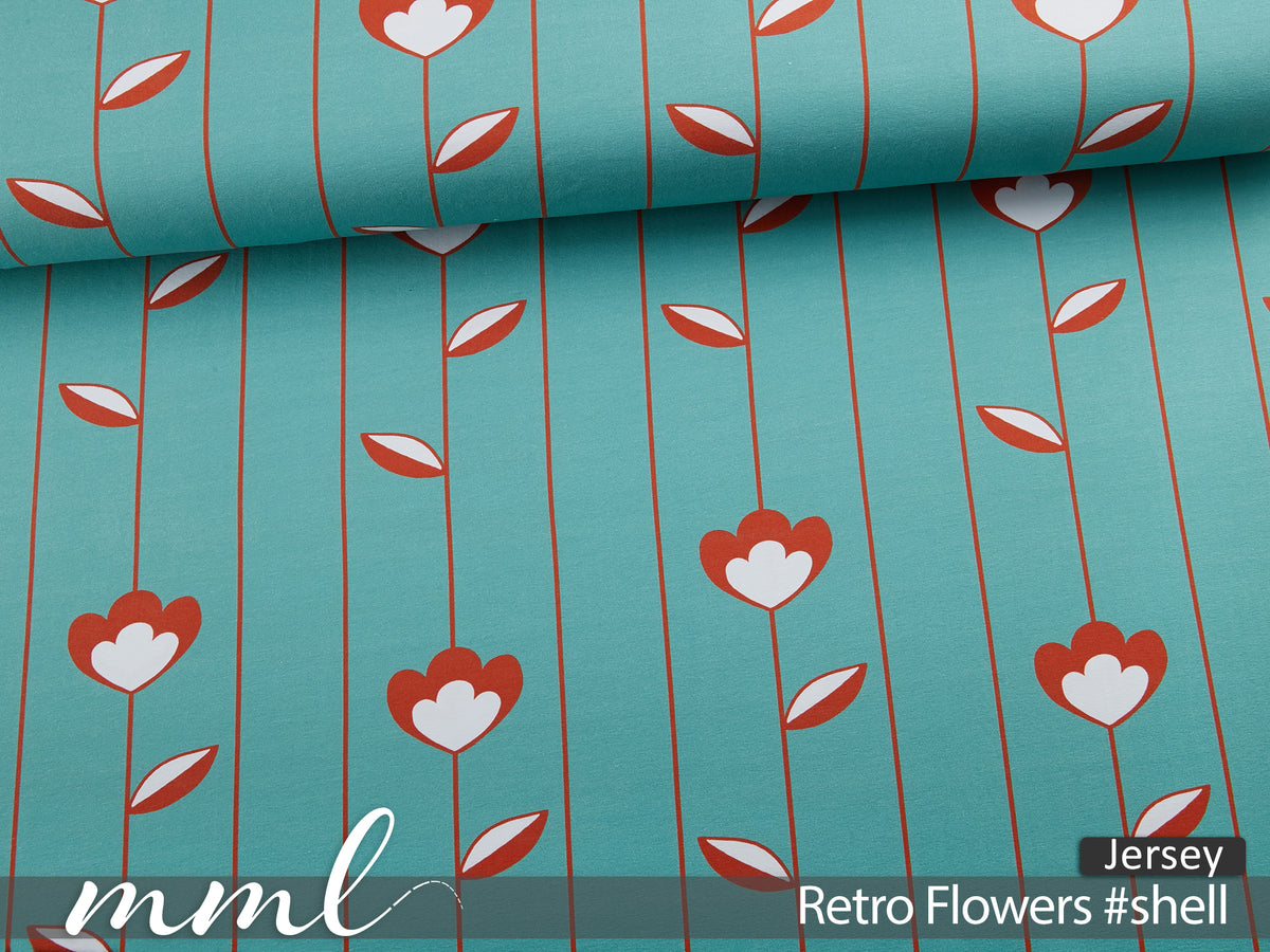 Jersey-Stoff "Retro Flowers #shell" (0,25m)