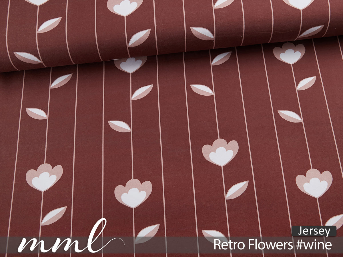 Jersey-Stoff "Retro Flowers #wine" (0,25m)