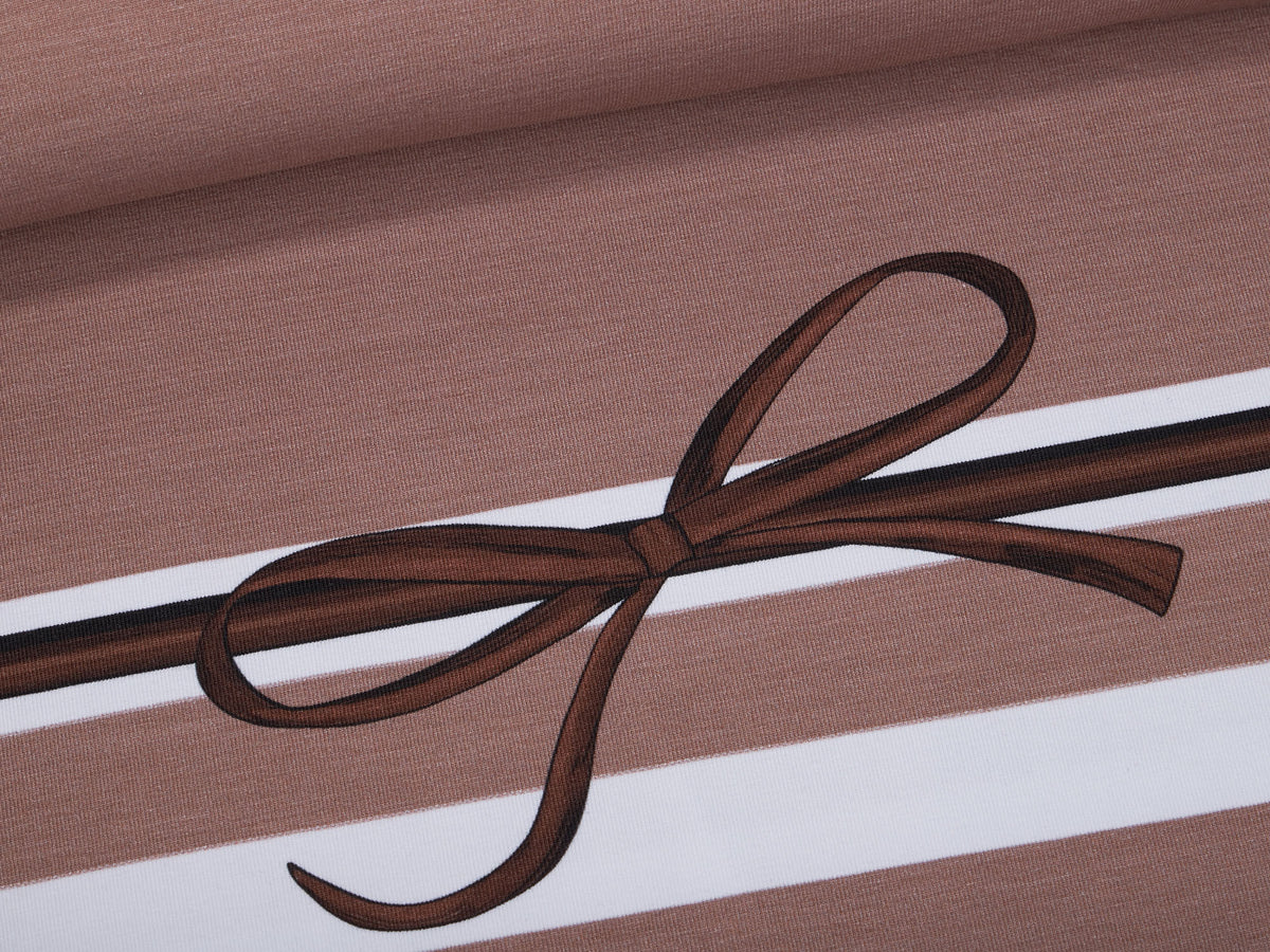 Jersey-Stoff "rockabilly stripes #beige melange-taupe" (1 Panel, ca 0,8m)