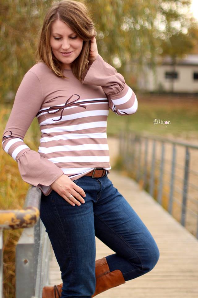 Jersey-Stoff "rockabilly stripes #beige melange-taupe" (1 Panel, ca 0,8m)