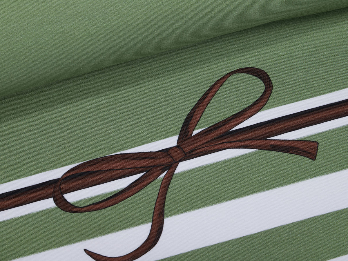 Jersey-Stoff "rockabilly stripes #green melange-taupe" (1 Panel, ca 0,8m)