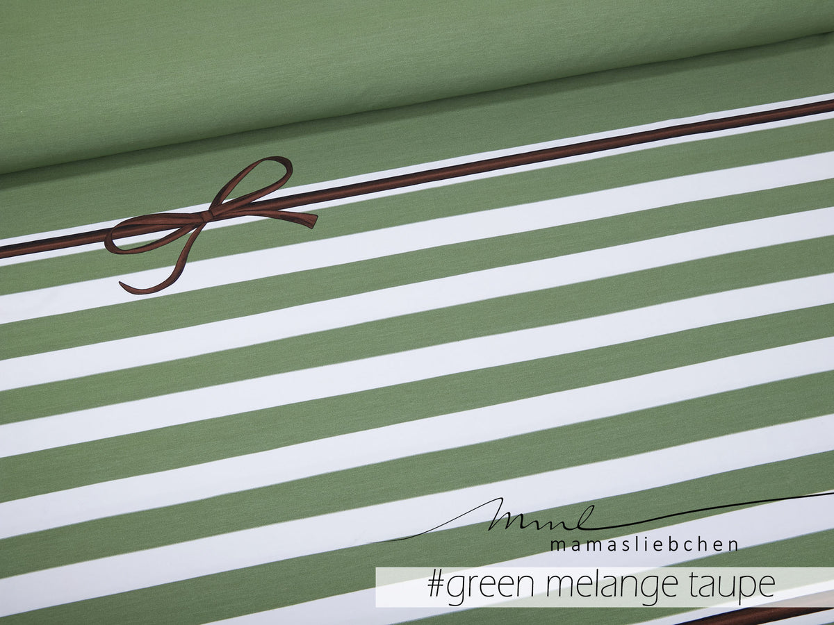Jersey-Stoff "rockabilly stripes #green melange-taupe" (1 Panel, ca 0,8m)