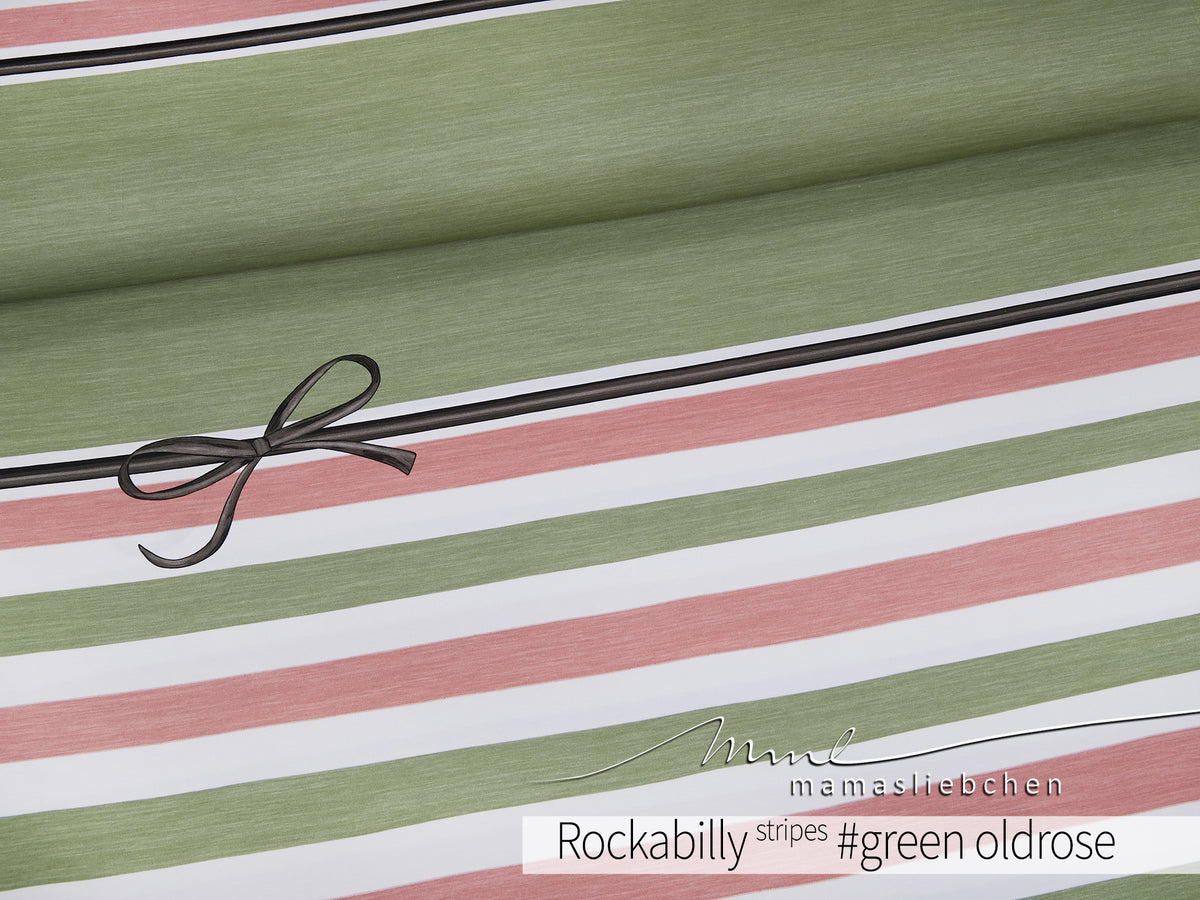 Jersey-Stoff "rockabilly stripes #green oldrose" (1Panel/ ca.0,80m)