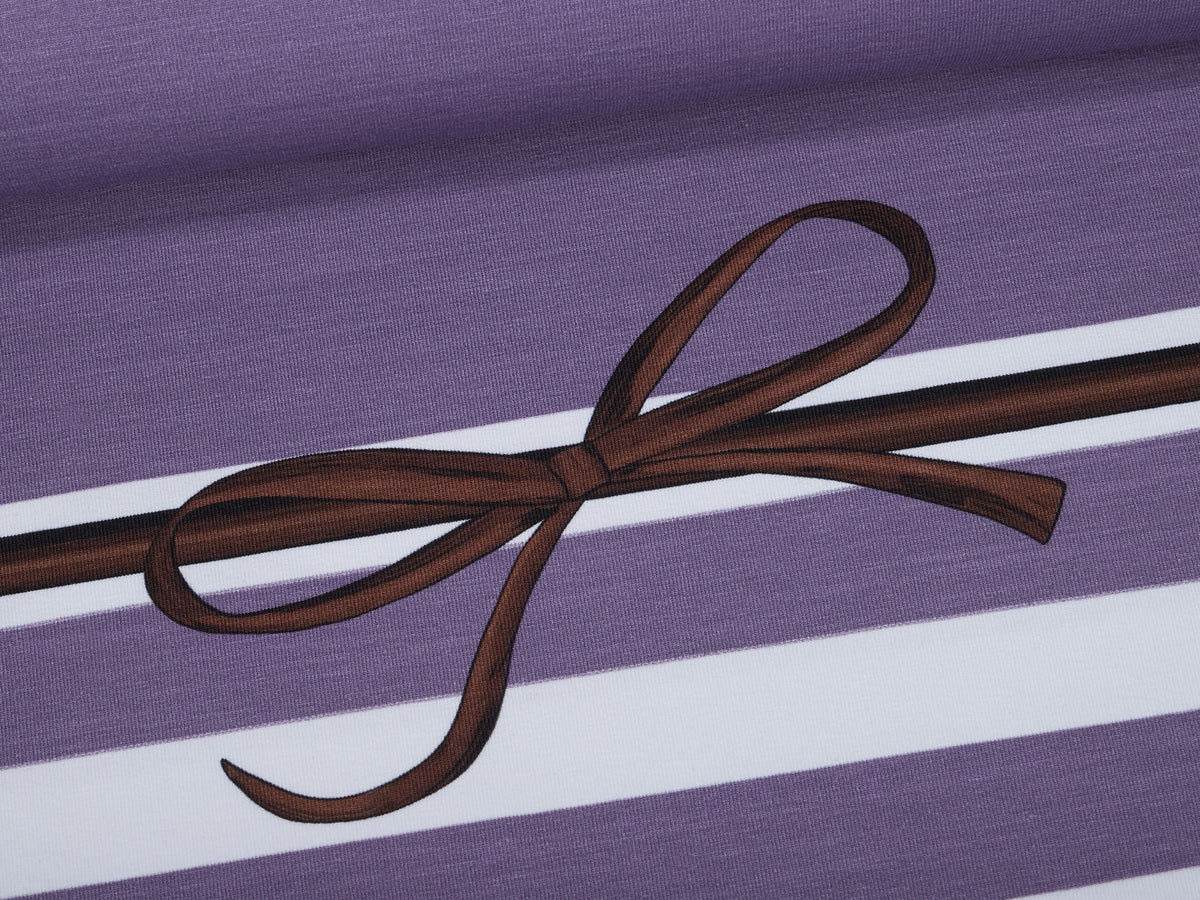 Jersey-Stoff "rockabilly stripes #lavender melange-taupe" (1 Panel, ca 0,8m)