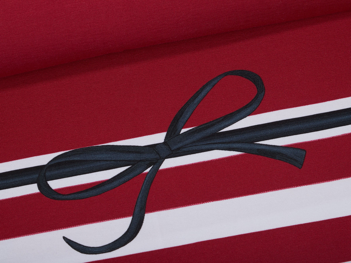 Jersey-Stoff "rockabilly stripes #oh yeah redwine" (1 Panel, ca 0,8m)