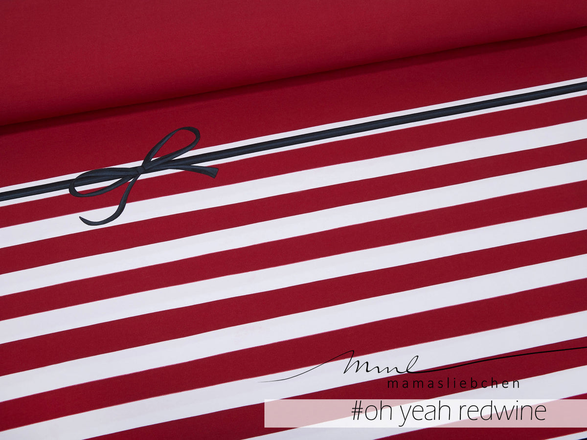 Jersey-Stoff "rockabilly stripes #oh yeah redwine" (1 Panel, ca 0,8m)