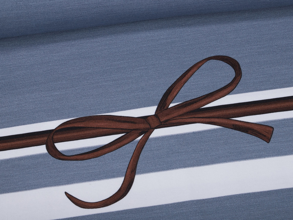Jersey-Stoff "rockabilly stripes #sky melange-taupe" (1 Panel, ca 0,8m)