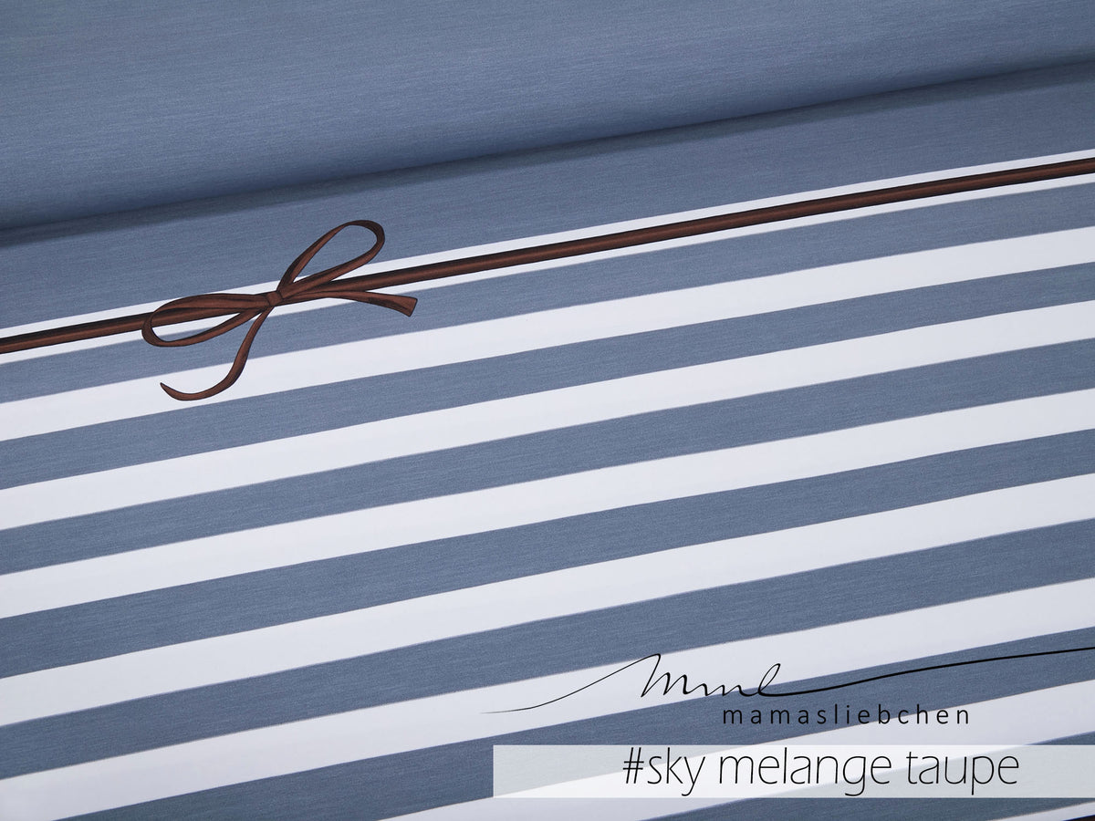 Jersey-Stoff "rockabilly stripes #sky melange-taupe" (1 Panel, ca 0,8m)