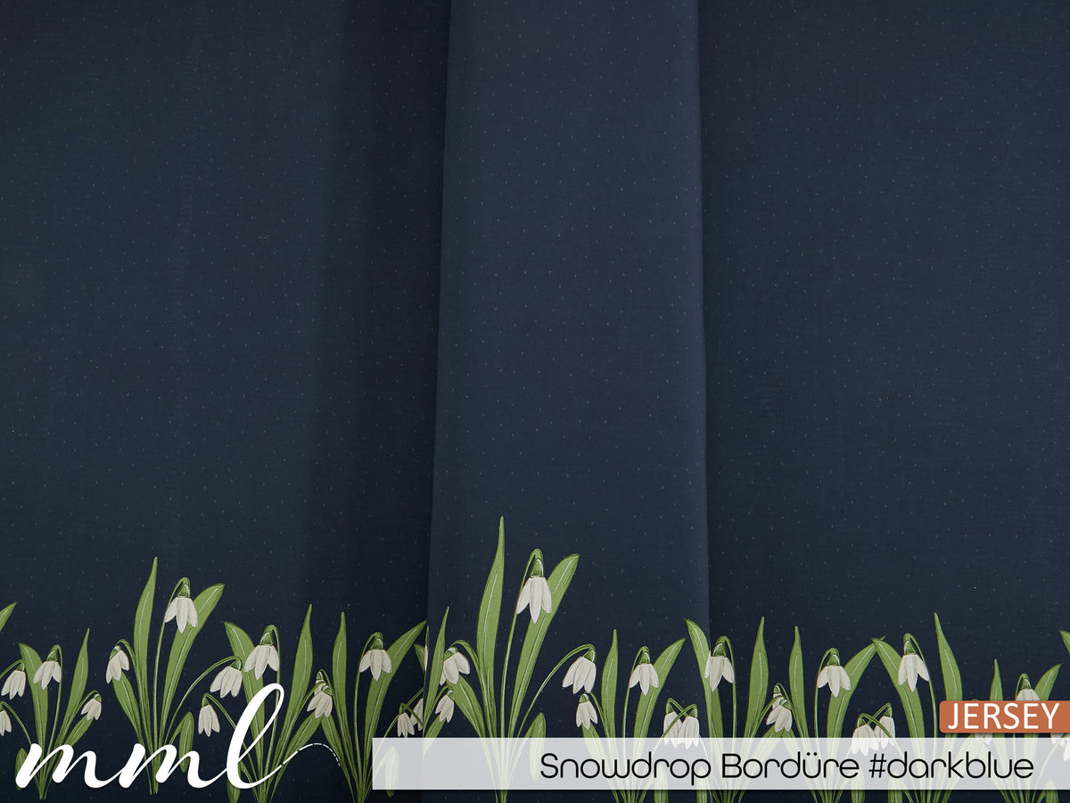 Jersey-Stoff "Snowdrop Bordüre #darkblue" (1Panel/ ca.1,20m)