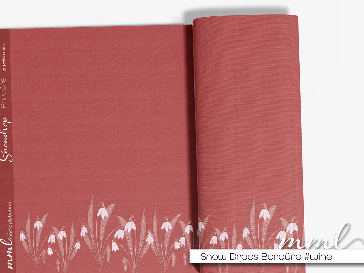 Jersey-Stoff "Snowdrop Bordüre #wine" (1Panel/ ca.1,20m)