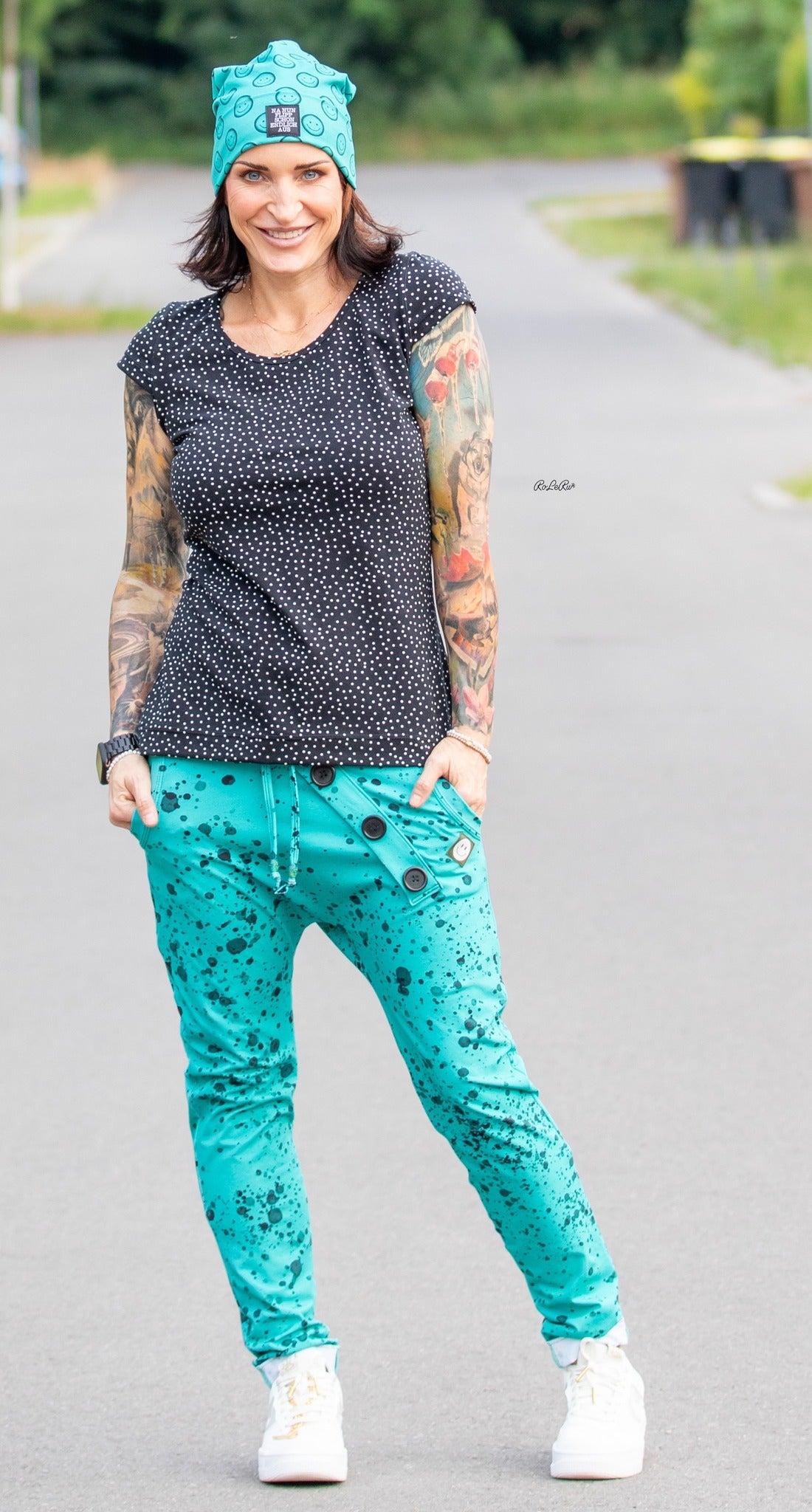Jersey-Stoff "sprinkle #teal" (0,25m)