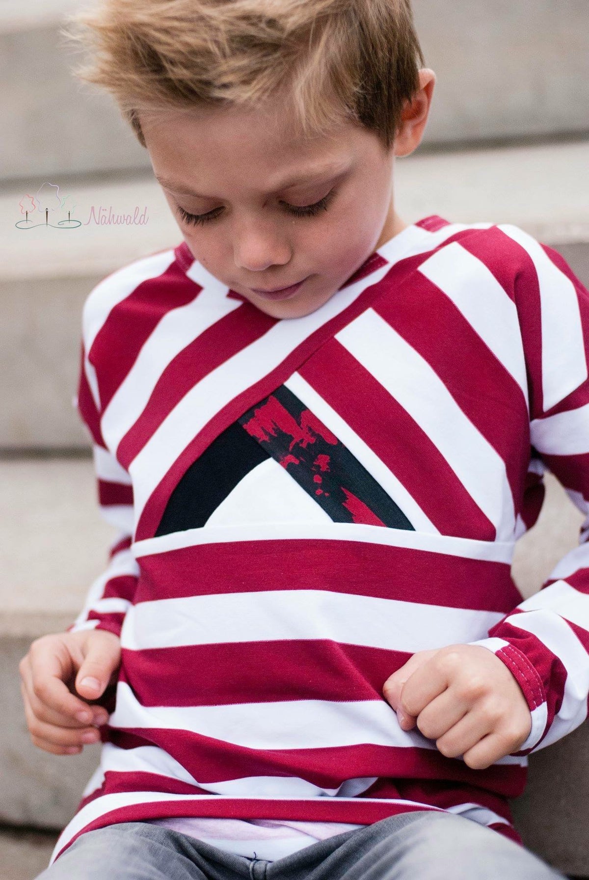 Jersey-Stoff " stripes #redwine" (0,5m)