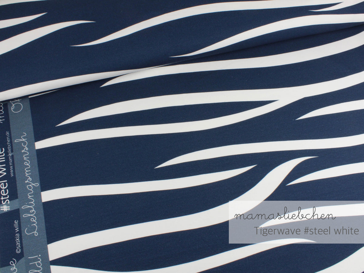 Jersey-Stoff "tigerwaves #steel-white" (0,5m)