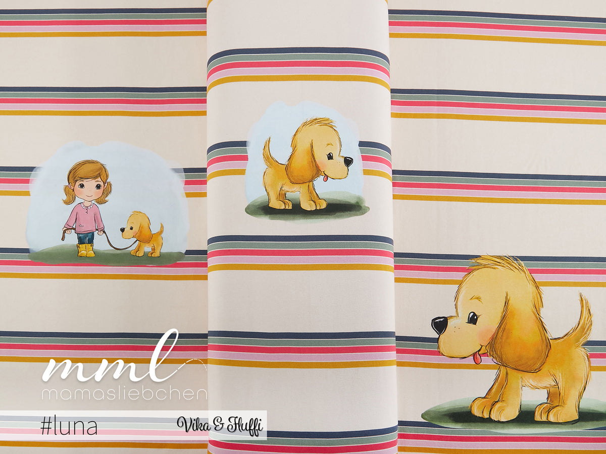 Jersey-Stoff "Vika & Fluffi #luna" (1Panel/ ca.0,65 m)