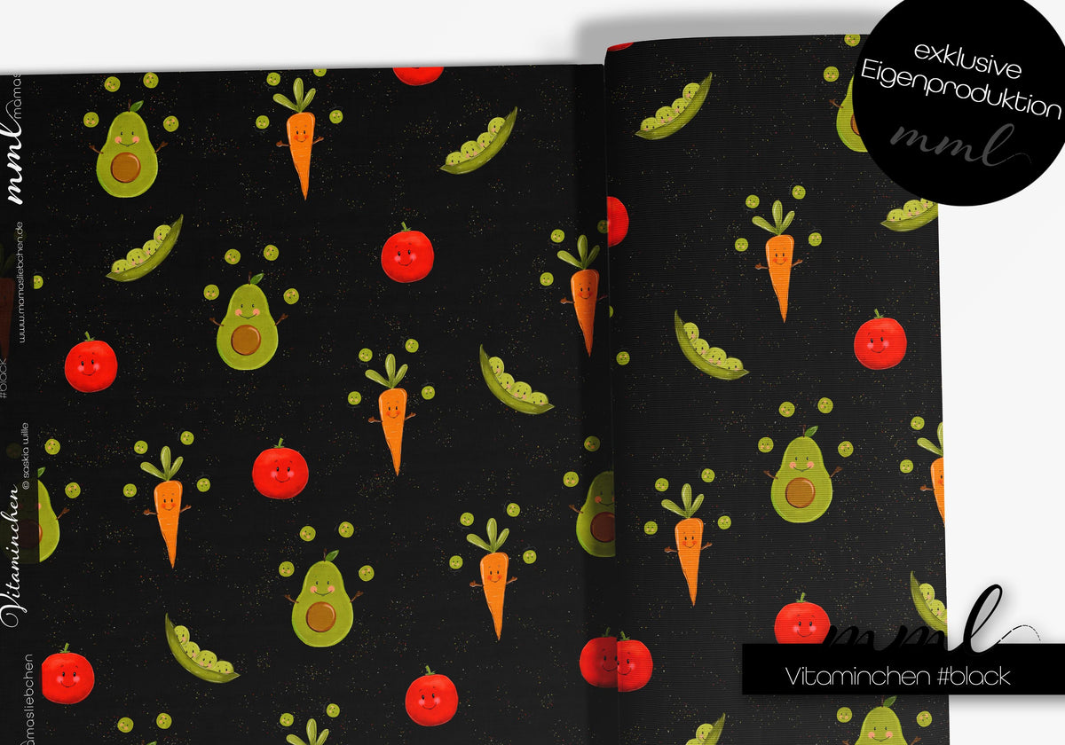 Jersey-Stoff "Vitaminchen #black" (0,25m)