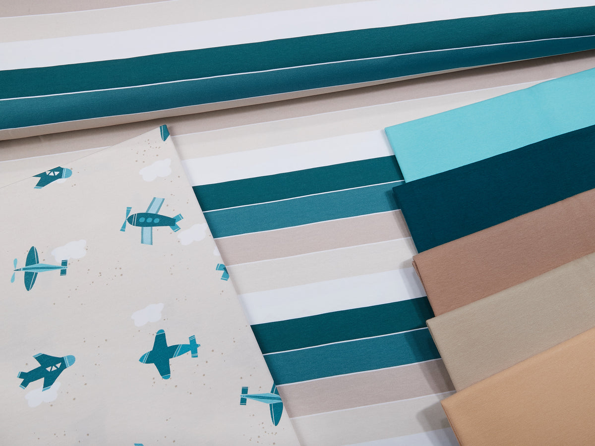 Jersey-Stoff "Widestripes #teal sand" (0,25 m)