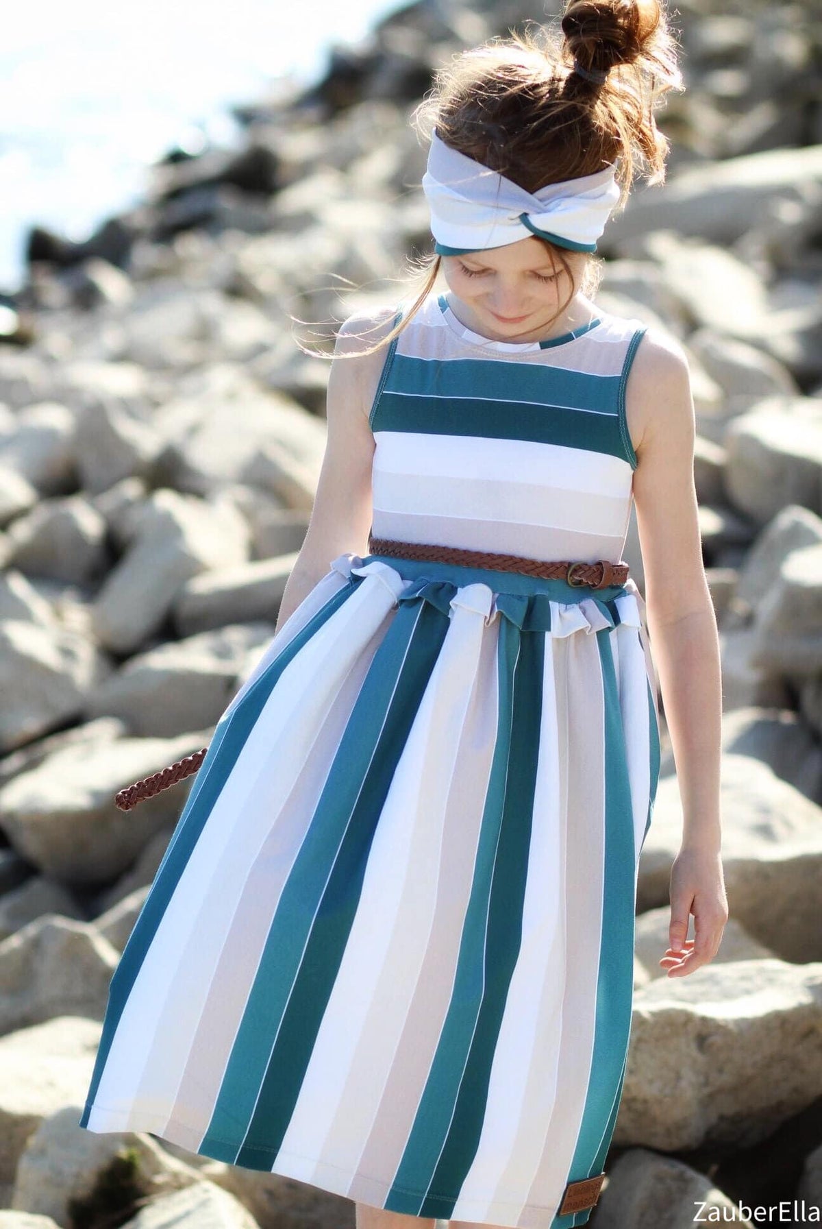 Jersey-Stoff "Widestripes #teal sand" (0,25 m)