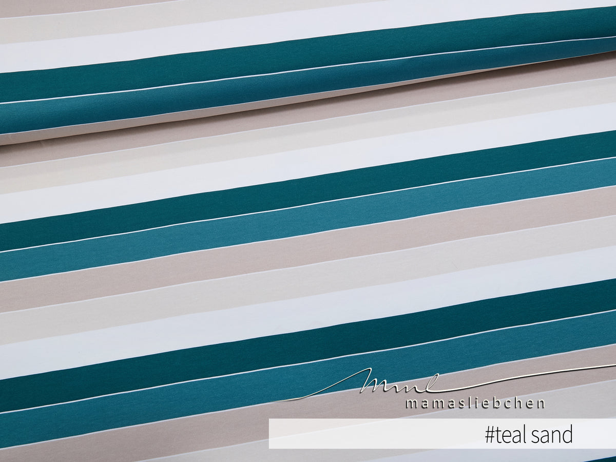 Jersey-Stoff "Widestripes #teal sand" (0,25 m)