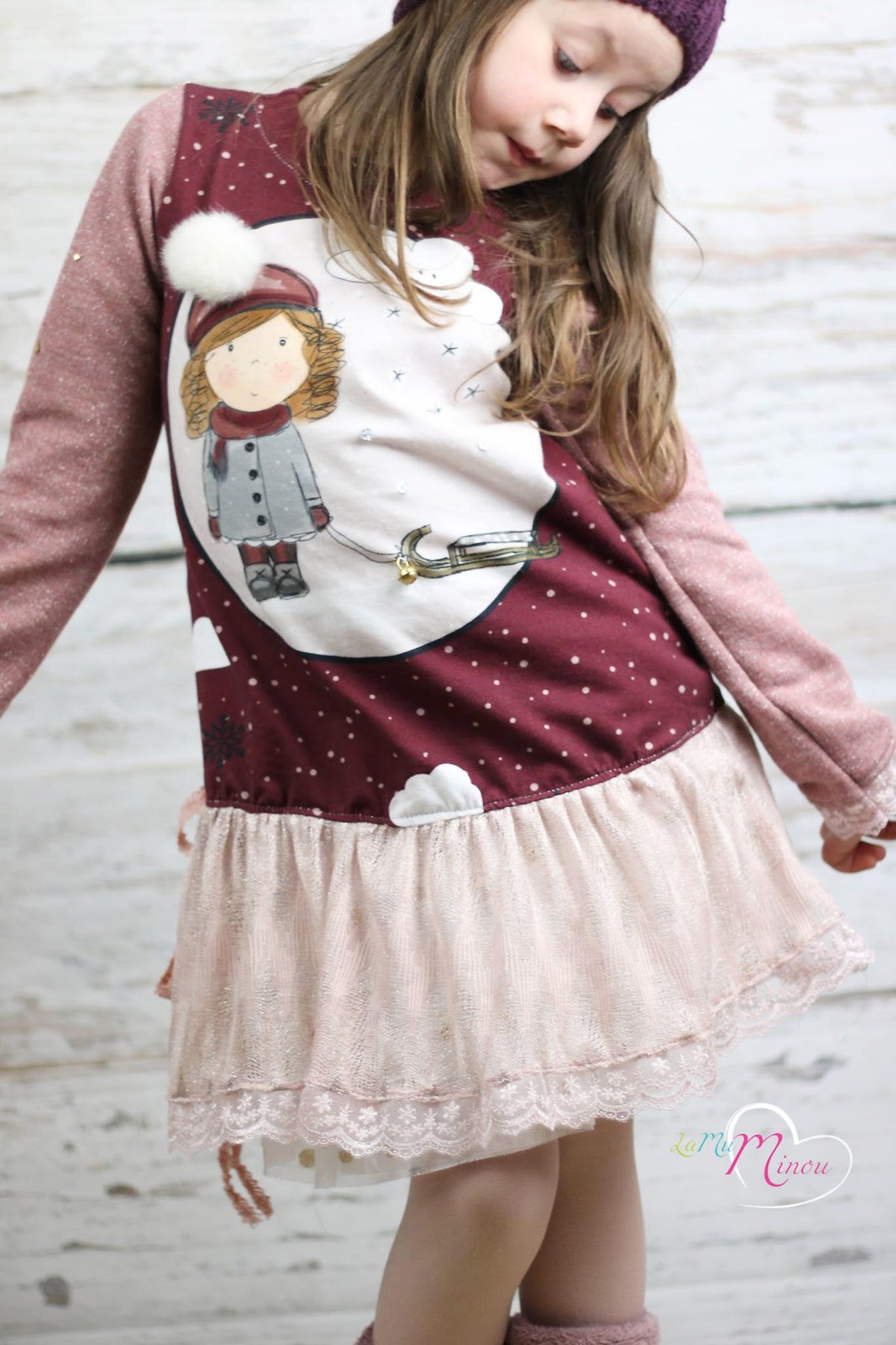 Jersey-Stoff "Winterkinder #bordeaux" (1 Paneel, ca. 50 cm)