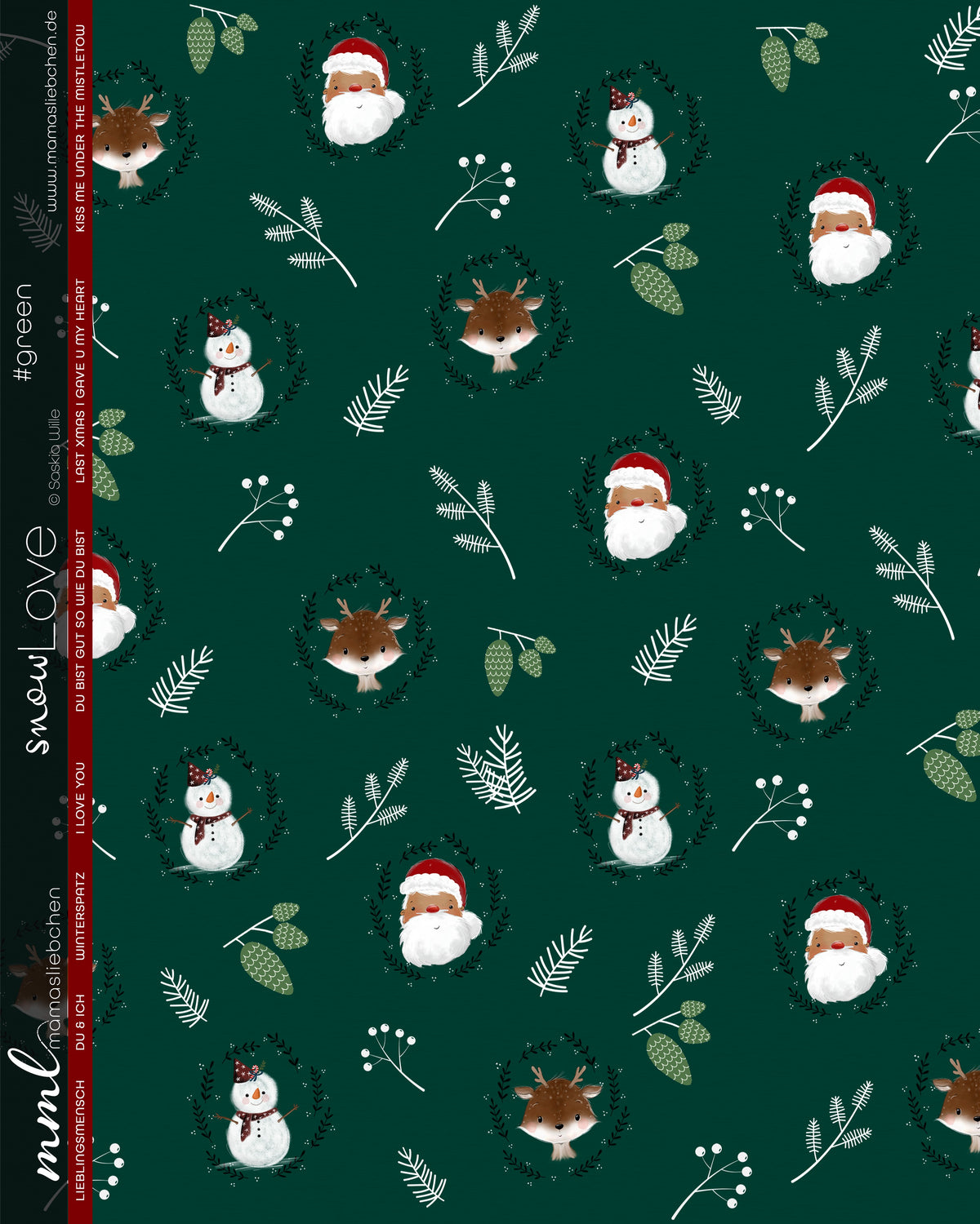 VORBESTELLUNG bis 08.11. – Stoff "snow love #green" Jersey / French Terry (0,25 m)