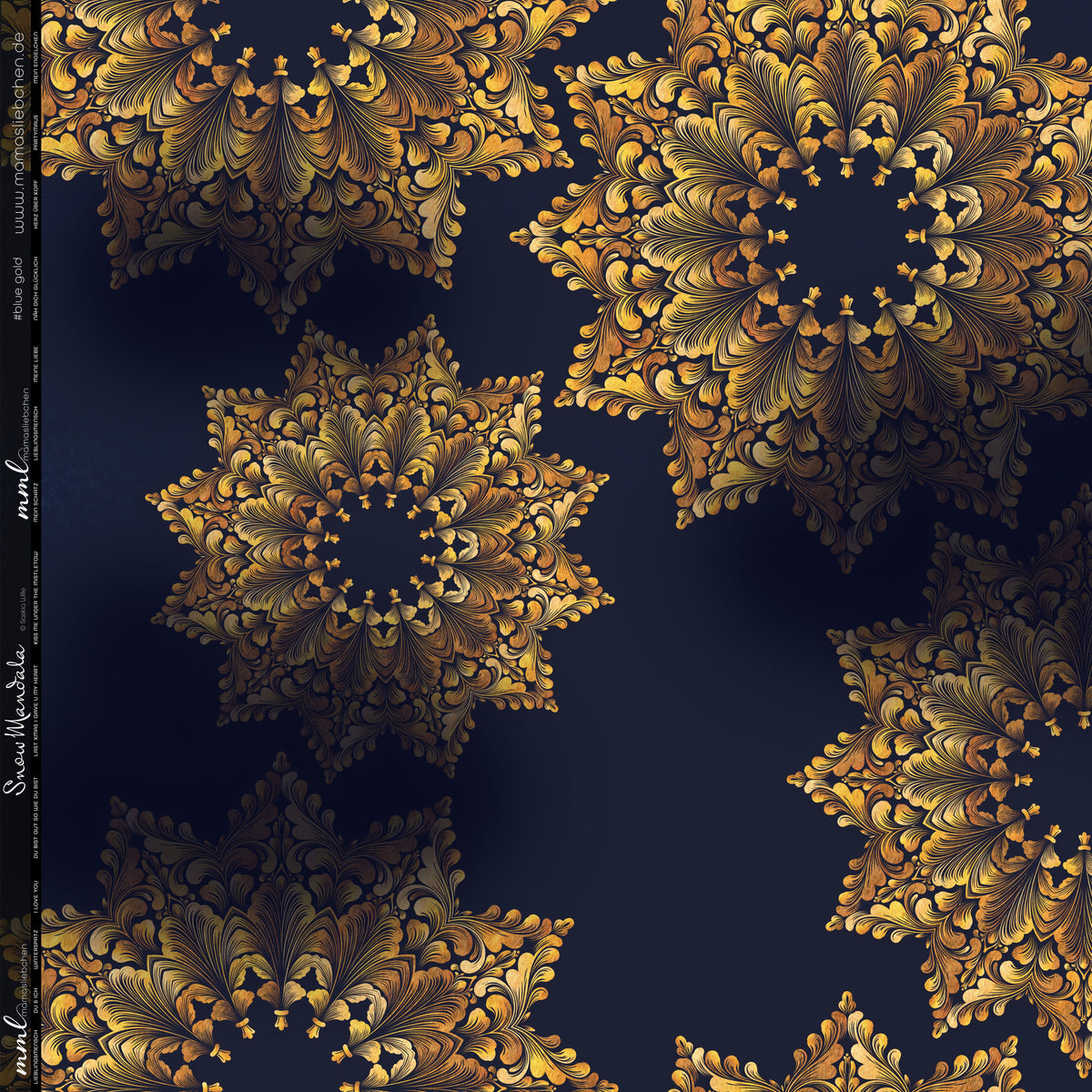 VORBESTELLUNG bis 08.11. – Stoff "snow mandala #blue gold" Jersey / French Terry (0,25 m)-thumbmail-2