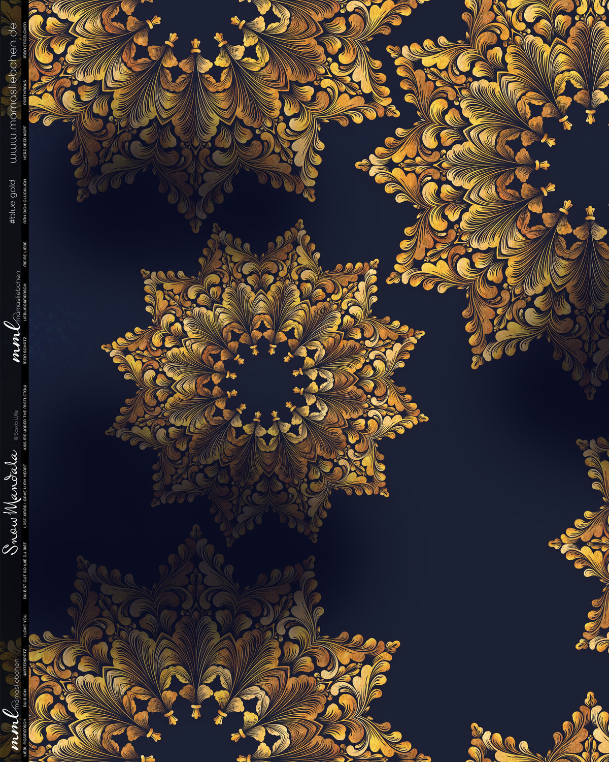 VORBESTELLUNG bis 08.11. – Stoff "snow mandala #blue gold" Jersey / French Terry (0,25 m)-thumbmail-1