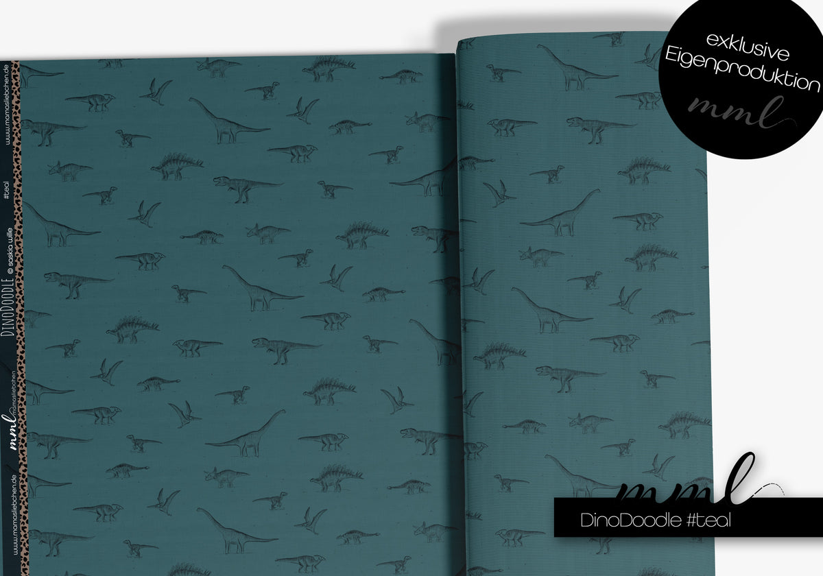 SoftTouch Jersey-Stoff "DinoDoodle #teal" (0,25 m)